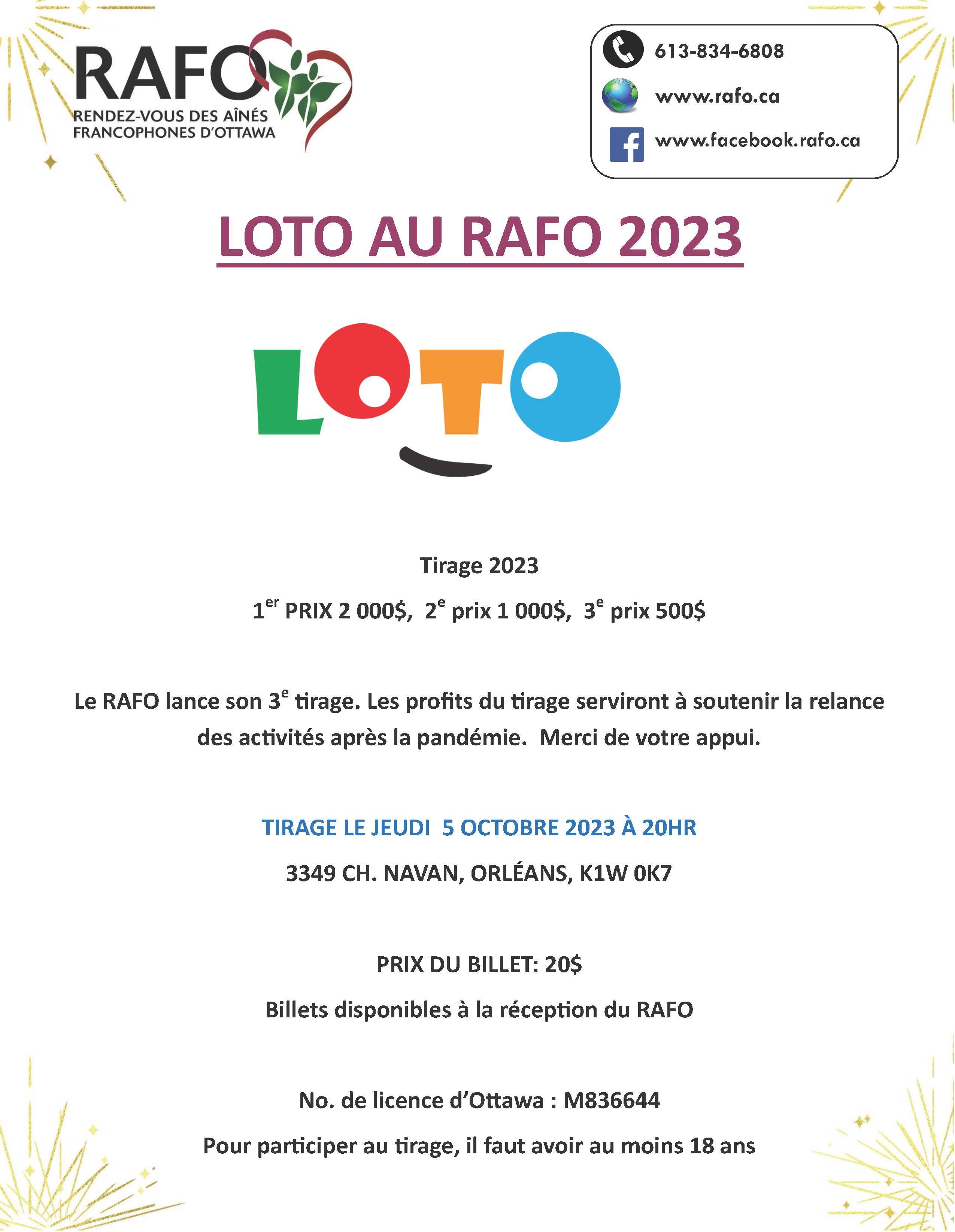 Encore cette année, le RAFO lance sa loterie, la Loto RAFO 2023.